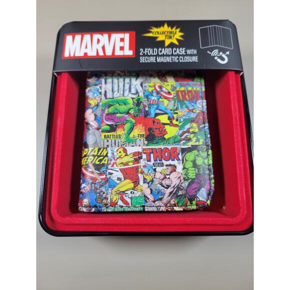 Marvel Comics Mens Leather 2 Fold Card Case w/Magnetic Closure In collectors Tin - Picture 1 of 3